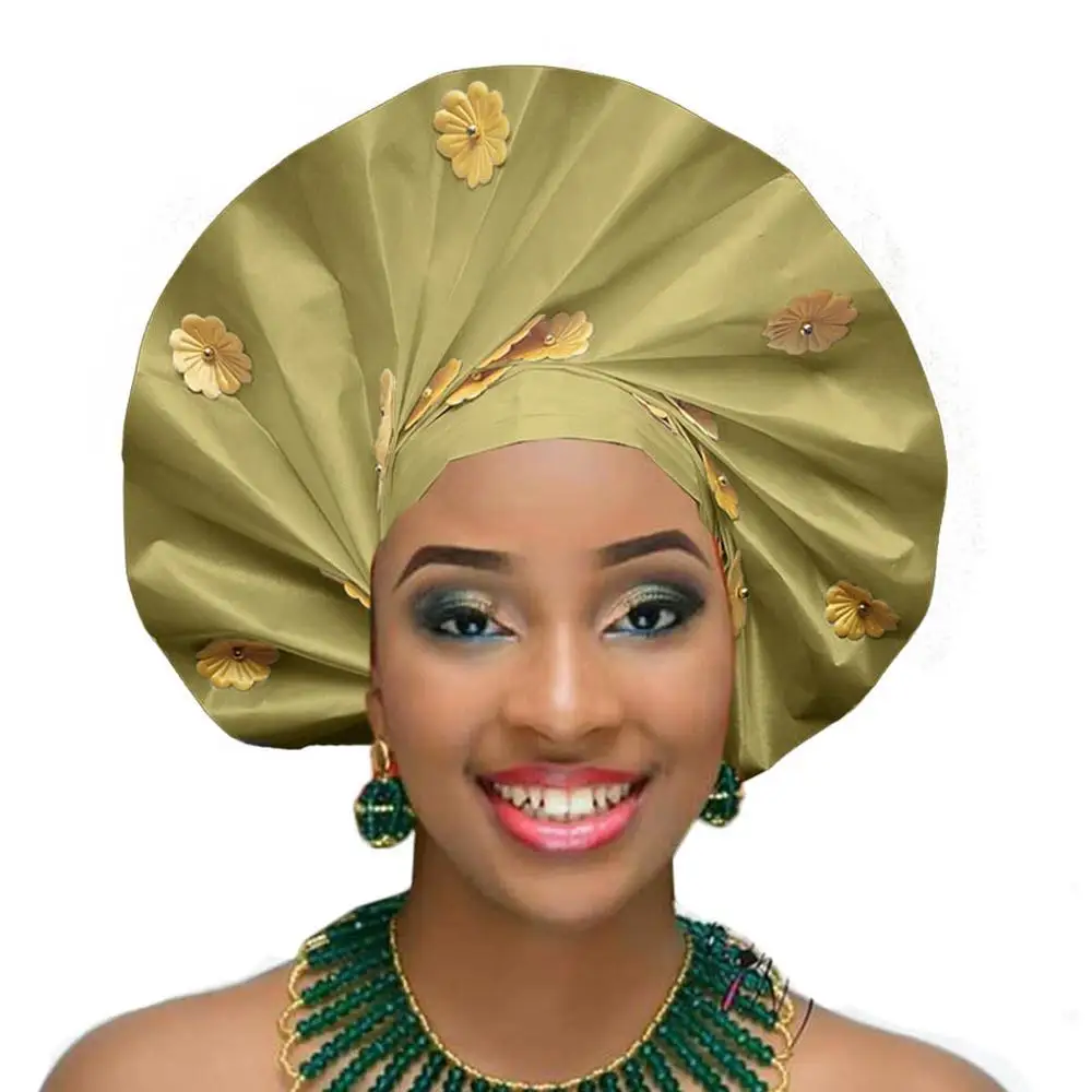 Африканские головные уборы Авто Асо Оке геле нигерийские головные уборы асаби Африканский Тюрбан повязка на голову - Цвет: gold