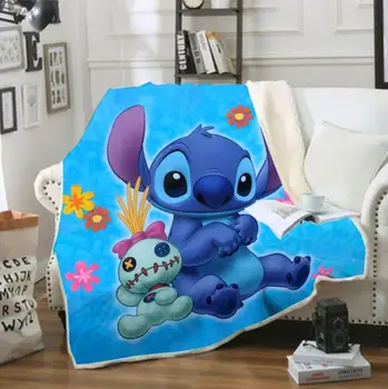 

Cartoon Lilo & Stitch Funny Character Blanket 3D Print Sherpa Blanket on Bed Home Textiles Dreamlike Style 01
