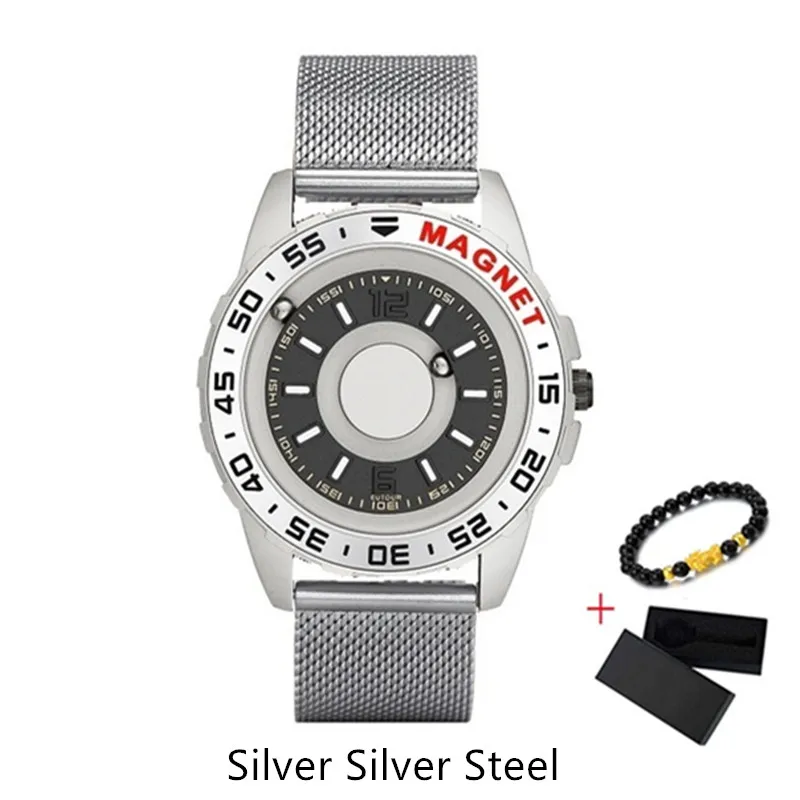 Silver Silver Steel Мужские Роскошные часы eutour с магнитным шаром, кварцевые часы с кожаным холщовым стальным ремешком, мужские часы с браслетом, мужские часы - Цвет: Silver Silver Steel