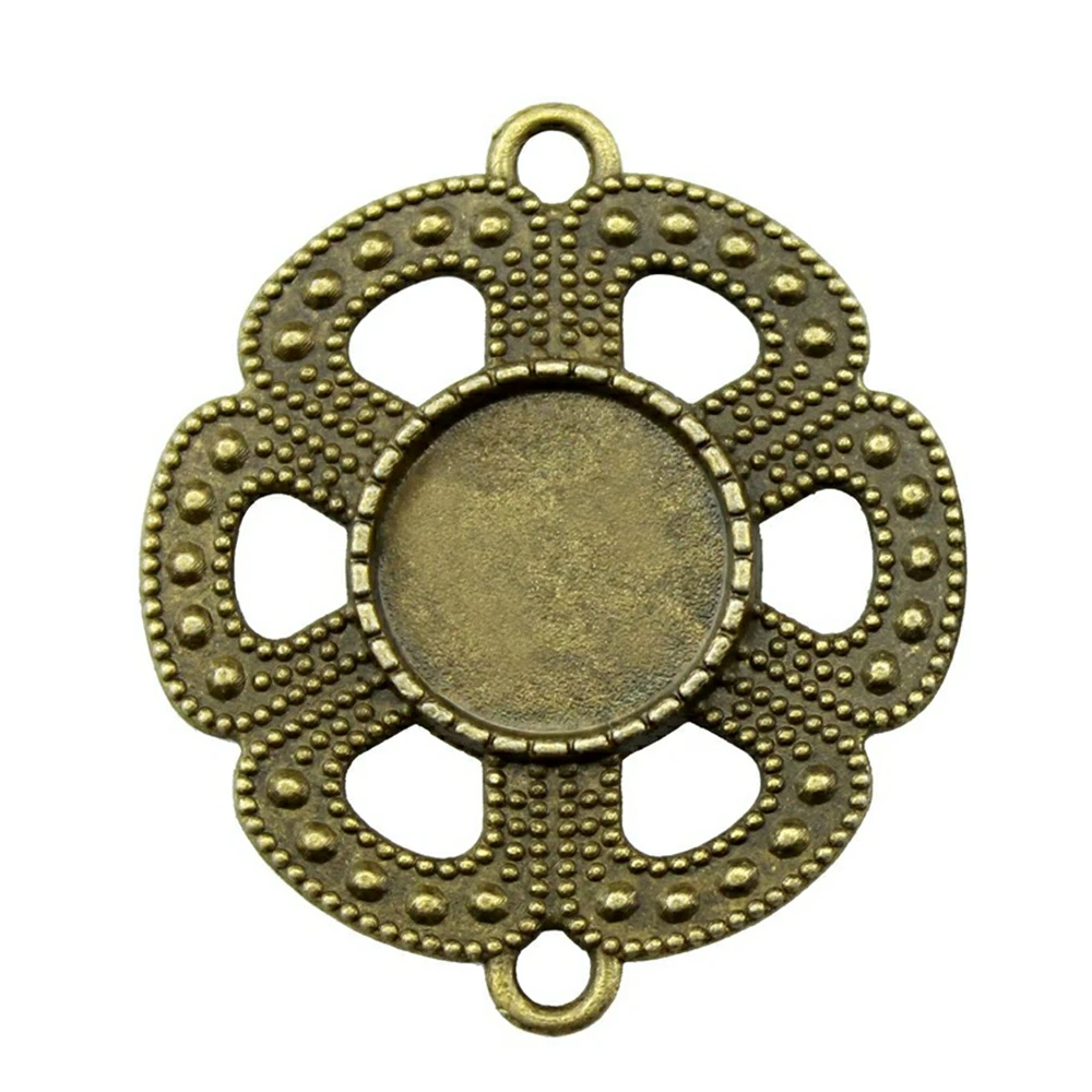 

10pcs Fit 14mm Round Flower Connector Style Cameo Cabochon Pendant Base Setting Antique Bronze Plated Jewelry Components