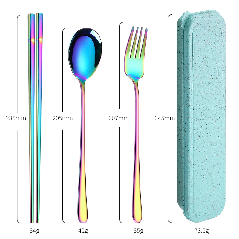 Rainbow Rose Gold Top Quality Cutlery Set Dinnerware Scoops Chopsticks Knife Dinner Stainless Steel Tableware Set