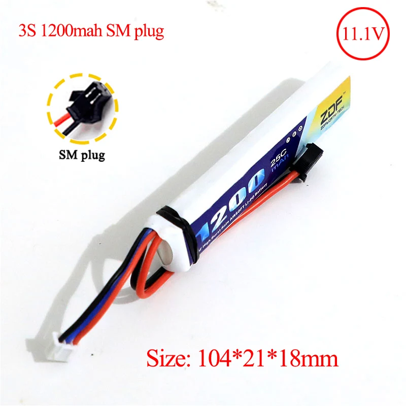 ZDF RC Lipo Аккумулятор 7,4 V 11,1 V 1200mah 1350mah 1100mah 2S 3S 20C 25C для microsoft страйкбольного оружия модель вертолета BB пистолет - Цвет: 3S1200mah SM plug