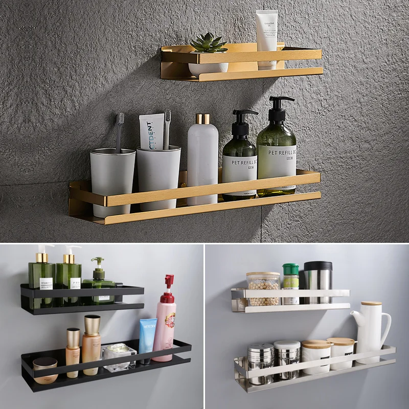 Bathroom Accessories 20-50cm Modern Matt Black gold Bathroom Corner Shelves Kitchen Wall Shelf Shower Bath Shampoo Storage Rack