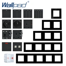 S6 série interruptor de vidro e soquete combinação diy botão parede luz bruxa tomada cristal vidro preto diy wallpad