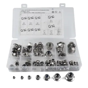 

[Combination] 120PCS In Box-Flange Nylon Nut: M3-30PCS M4-25PCS M5-25PCS M6-12PCS M8-12PCS M10-8PCS M12-8PCS
