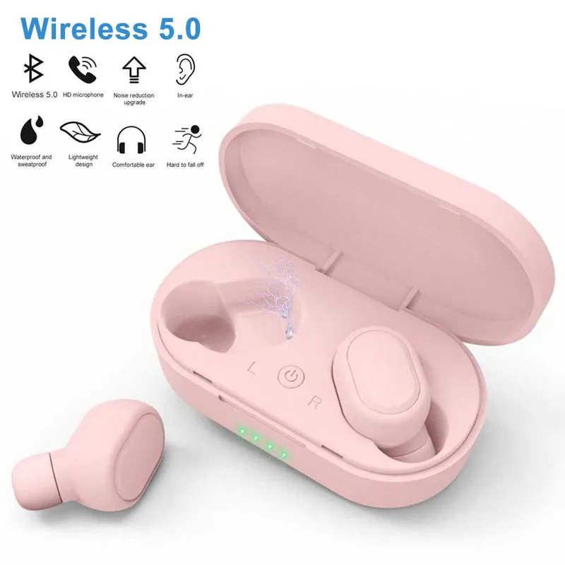 Розовый M1 Bluetooth гарнитуры против Redmi Airdots беспроводные наушники 5,0 TWS наушники с шумоподавлением микрофон для IPhone Xiaomi huawei samsung - Цвет: Розовый