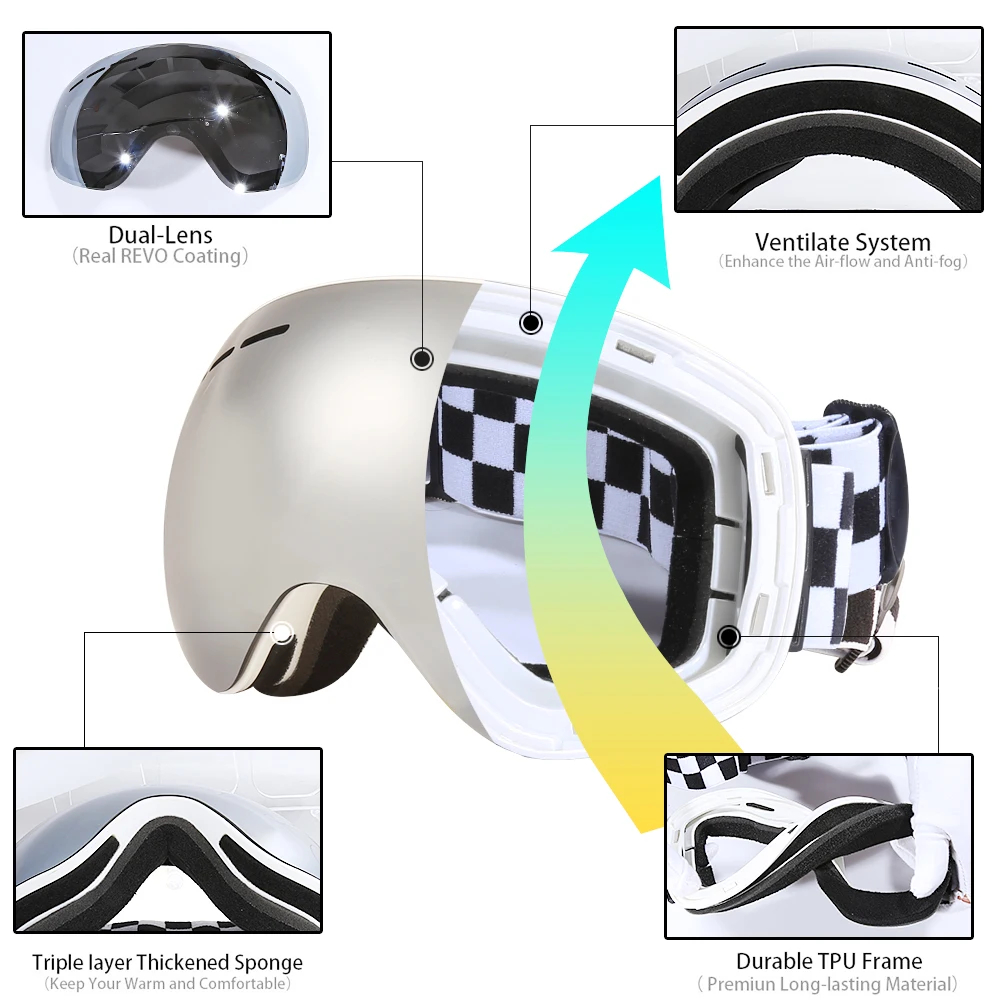 Магнитные лыжные очки от бренда Jiepolly, профессиональные лыжные очки для сноуборда, лыжные очки, лыжные очки, лыжная маска, противотуманные двойные линзы