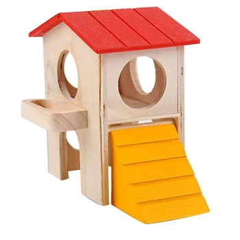 

Hamster Hideout Small Animals Wooden House Funny Slide Exercise Toy for Mice Gerbil Rat Dwarf Hamster