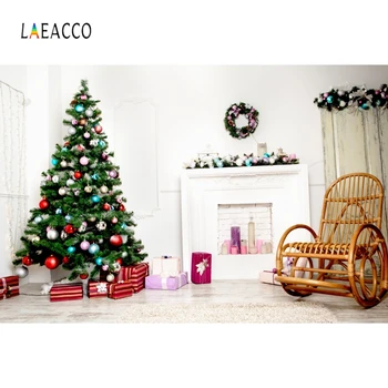 

Laeacco Christmas Backdrops Tree Fireplace Wreath Gifts Candles Chair Photography Backgrounds Home Decor Photophone Photo Studio