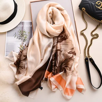 

2019 Spring and summer lady female beach Headband muffler Women Flower Silk scarf Fashion print Shawl Superior quality scarves