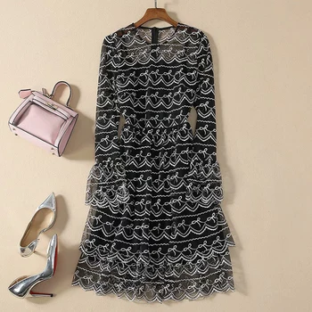 

HIGH QUALITY 2020 Newest Runway Dress Women's Flare Sleeve Embroidery Gauze Dress