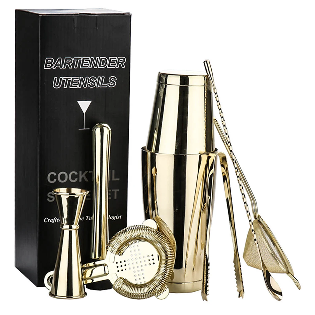 7pcs/set Stainless Steel Bartender Cocktail Martini Boston Shaker Bronze