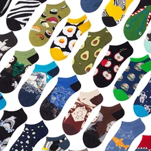 

5 Pairs/lot set Fruit Funny Cotton Happy Invisible Summer No Show Socks Women Men Short Low Cute Sock Slippers Silicone Socks