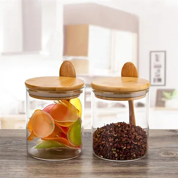 

Food Storage Glass Jar Clear Sealed Canister Container with Lid and Spoon for Loose Tea Salt Sugar Coffee Bean Preservation
