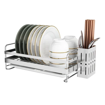 

Kitchen Holder Tableware Storage With Tray Plate Home Dish Drying Rack Organizer Cabinet Drainer Countertop Stainless Steel Bowl