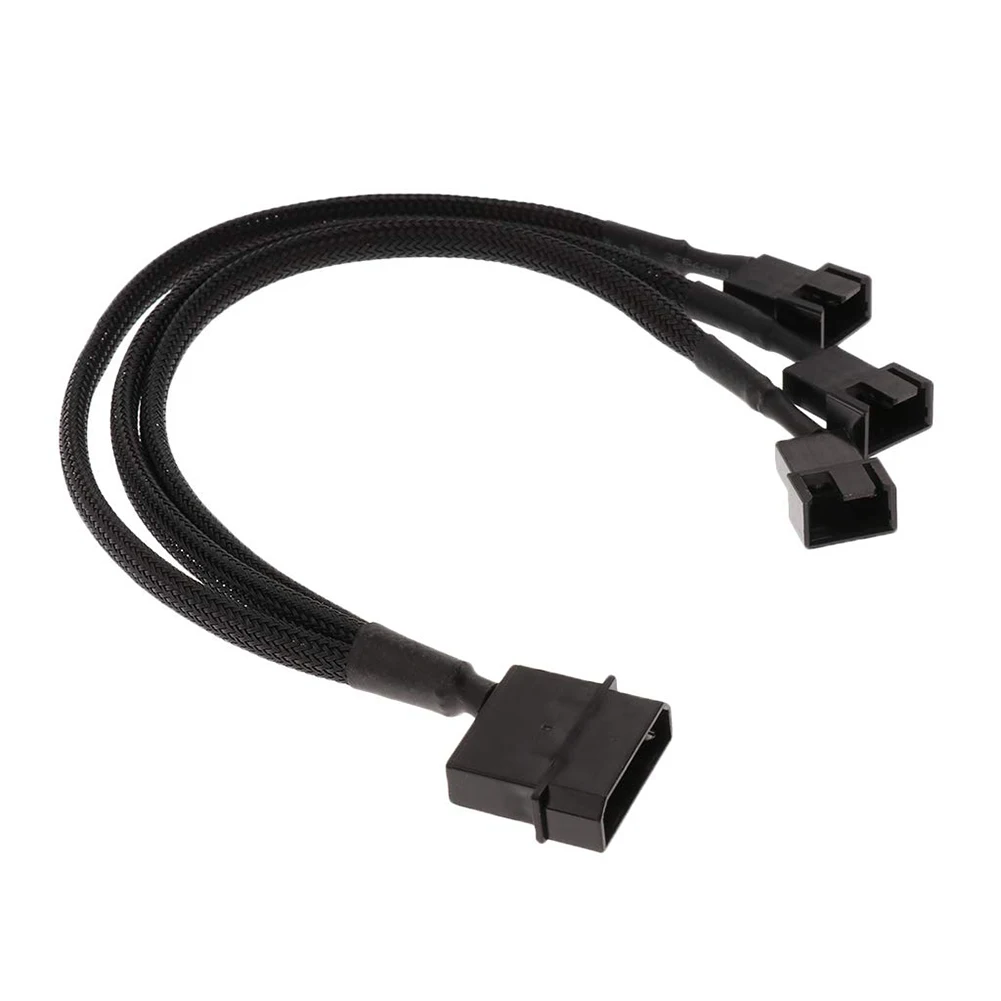 27cm Black Molex To 3 Way 4Pin Fan Adapter For Computer Case Fan / CPU Fan / Mining Cooling Fans