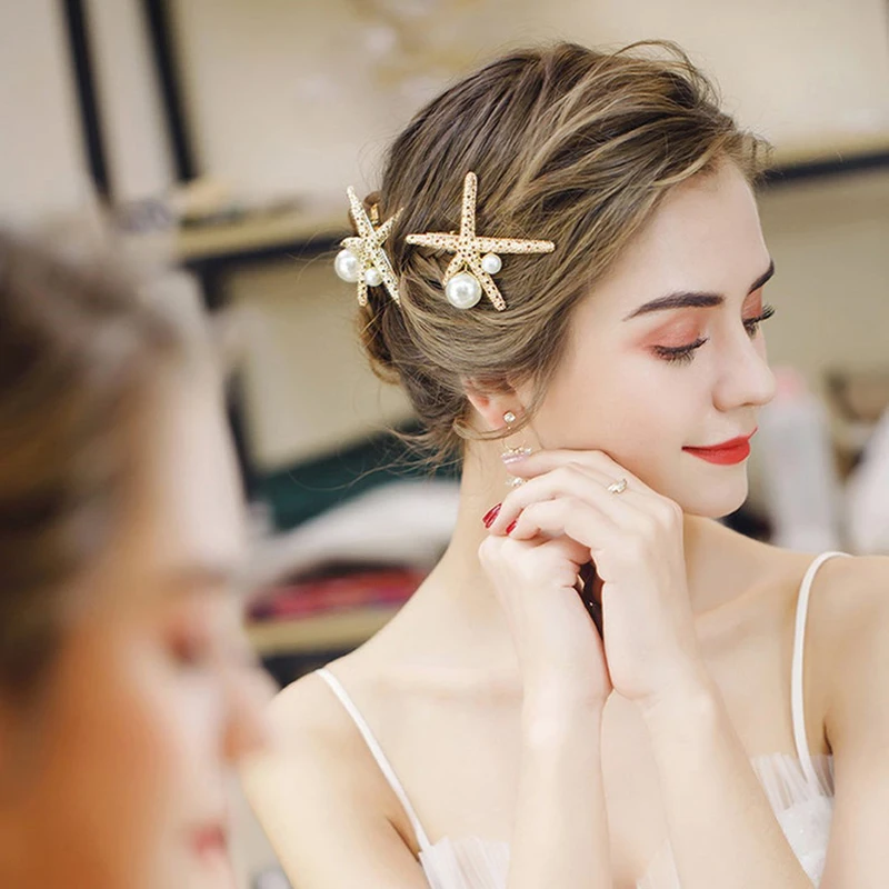 

Starfish Hair Clip Hair Jewelry Pearl Starfish For Women Bride Hair Accessories Women Girls Hair Jewelry Hair Pins Decoration
