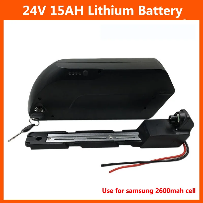 

300W 24V lithium battery pack 24V 15AH shark down tube battery for e bike use samsung 2600mah cell with BMS 29.4V 2A charger