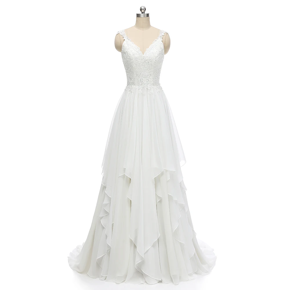 Женское свадебное платье VKbridal кружевное ТРАПЕЦИЕВИДНОЕ пляжное шифоновое с