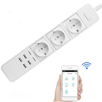 

Smart Wifi Power Strip Surge Protector Multiple Power Sockets 4 USB Port Voice Control smart extension socket
