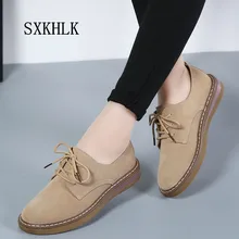 Осенние женские туфли на плоской подошве; женские кроссовки; Кожаные Замшевые туфли-лодочки на шнуровке; женские туфли-оксфорды на плоской подошве с круглым носком