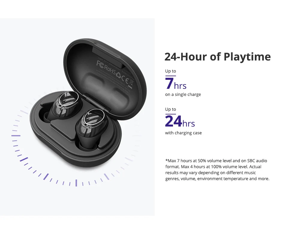 Tronsmart onyx neo aptx bluetooth earphone tws wireless earbuds with qualcomm chip, volume control, 24h playtime (black)