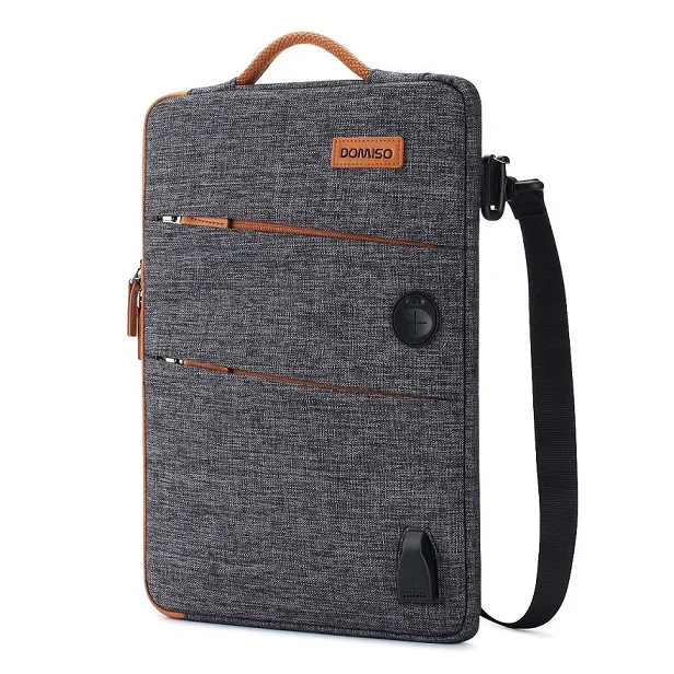 DOMISO 11 13 14 15.6 17.3 Inch Waterproof Laptop Bag Polyester with USB Charging Port Headphone Hole Notebook Laptop Sleeve Drak Grey
