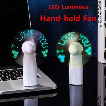 

LED Fan Hand-Held Fan Mini Fan I LOVE YOU Plastic Green White Luminous Portable Night Light Toy Camping Summer Lovers