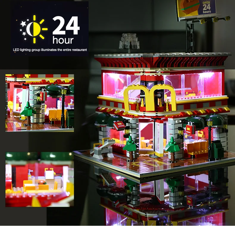 Yeshin MOC 4 в 1 серия города мини уличный вид светодиодный McDonaldss Ресторан Дом Модель SD6901 строительные блоки кирпичи игрушки