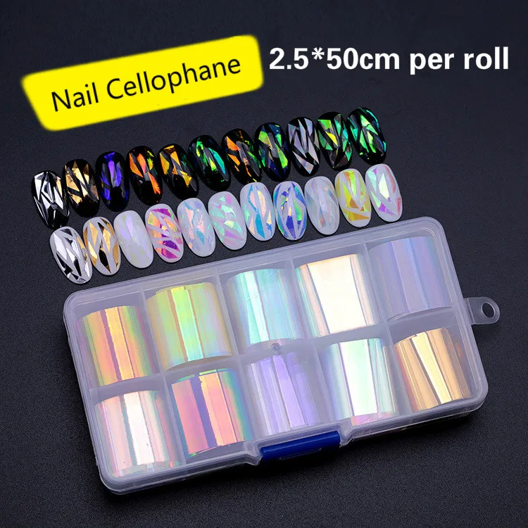 

Colorful Aurora Sticker Broken Glass Sticker Mirror Nail Sticker Glass Paper Set