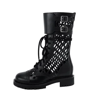 

ankle boots for women shoes 2020 NEW Hollow out Genuine Leather women boots black High-quality luxury brand size 35-40