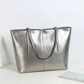 

New pearly leather tote bag large capacity simple western style women bag wild trend shoulder bag shopping tote bag