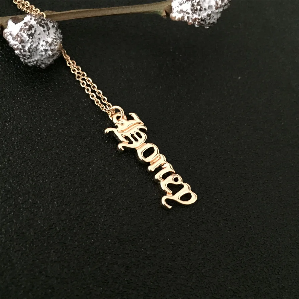 Necklaces,Jewelry,Personalized Old English Name Necklace Gold Letter Babygirl Honey Horizental Vertical Pendant Necklace for Women Gothic Fashion 