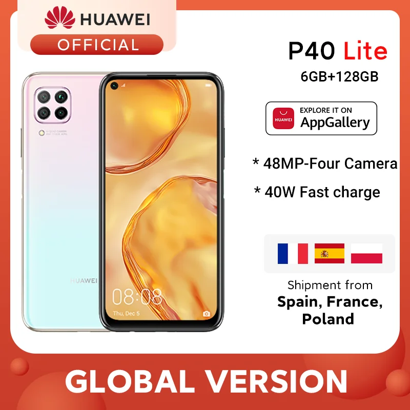 Глобальная версия Huawei P40 lite 6 ГБ 128 Гб Смартфон 48 МП AI камеры 4 ''FHD экран Kirin 810
