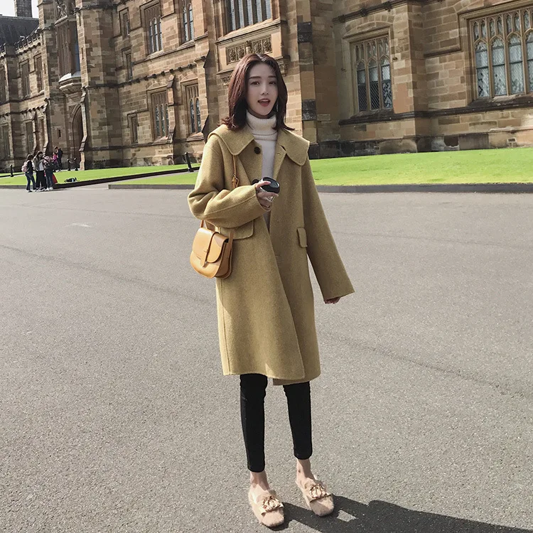 

Photo Shoot waitmore Woolen Jacket Women's Mid-length Short-height Korean-style Versatile Woolen Overcoat 2019 Autumn And Winter