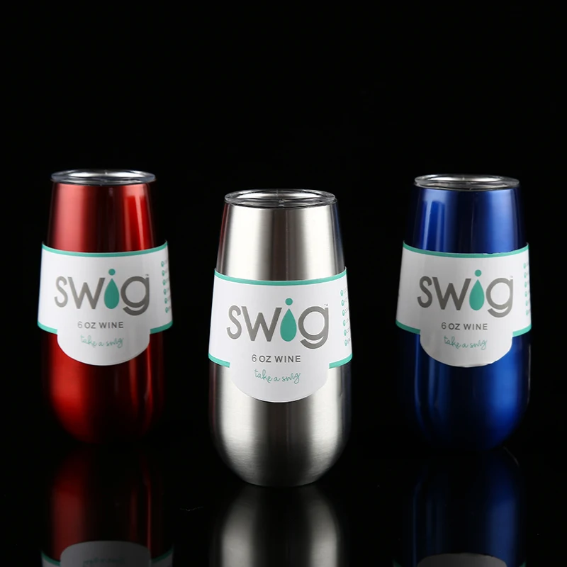 6oz 9oz Camo с крышками Swig винный бокал для шампанского пива Termos Stemless флейта из нержавеющей СВИГ стакан вакуумная фляга-термос с изоляцией