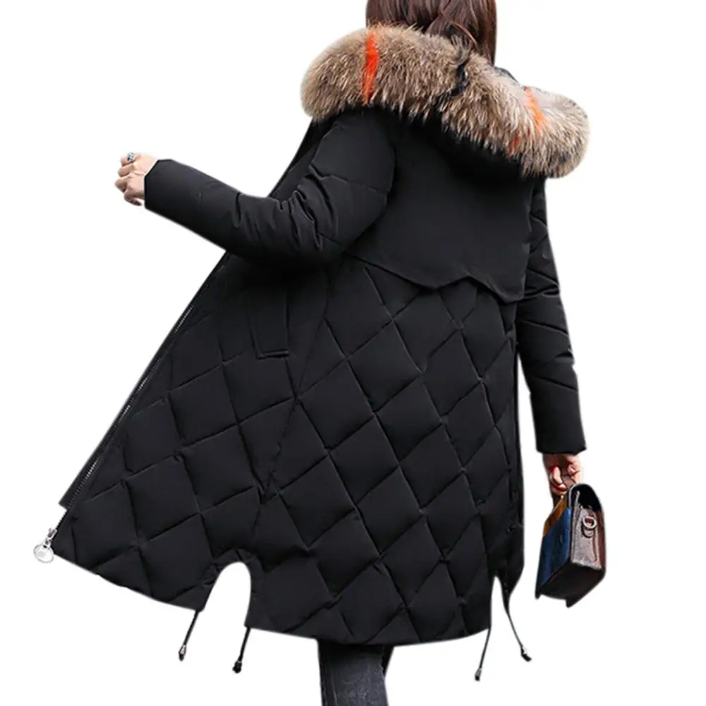 Новинка, женское длинное хлопковое пальто с меховым воротником, худи в клетку, большие размеры, утолщенное зимнее пальто