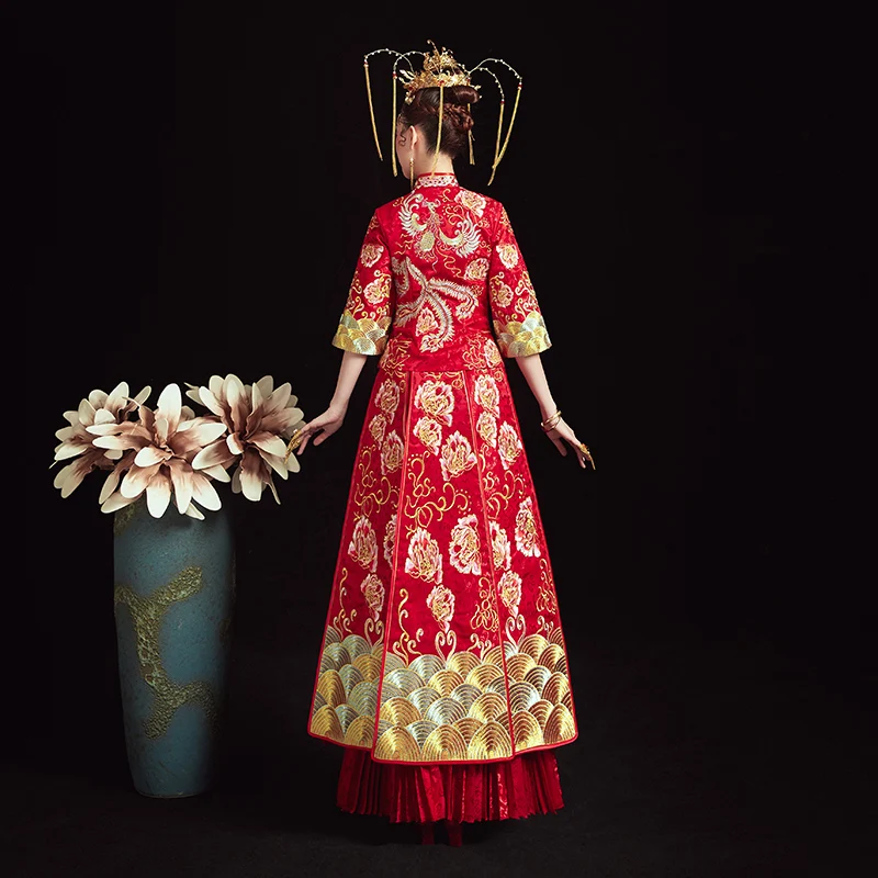 Китайское свадебное платье невесты ручной работы с вышивкой Cheongsam женская одежда Новинка Qipao marige платье костюм размера плюс 3xl