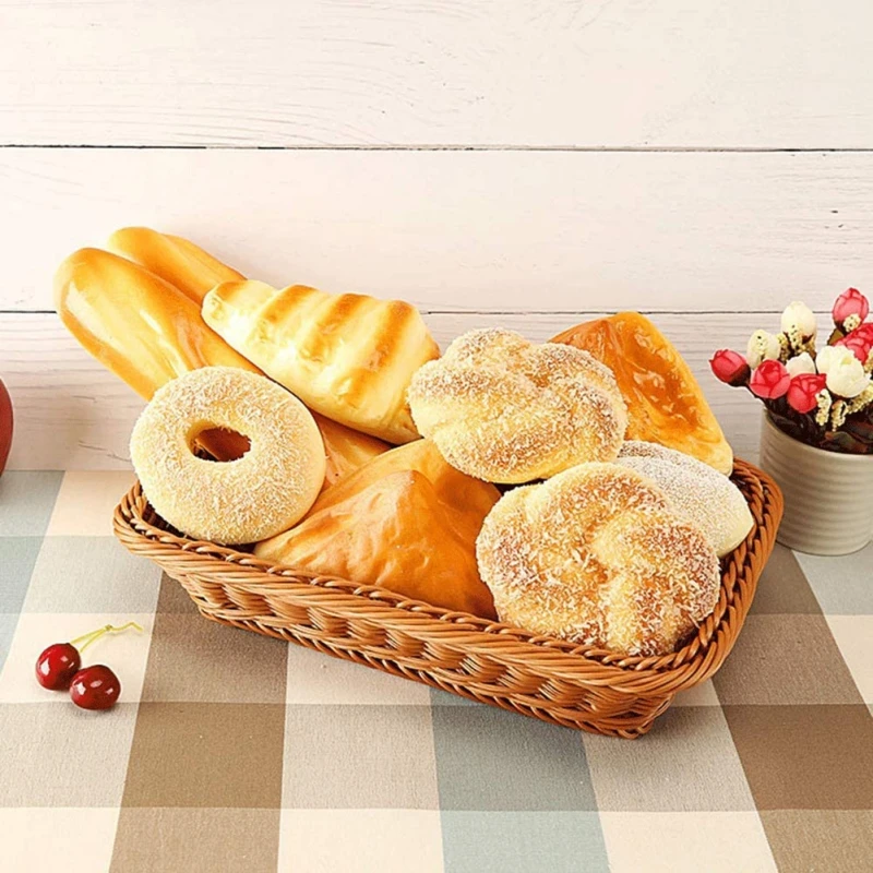 Handwoven Rattan Storage Basket Rectangular Wicker Tray Picnic Basket Bread Food Fruit Cake Plate Sundries Box Kitchen Organizer 5