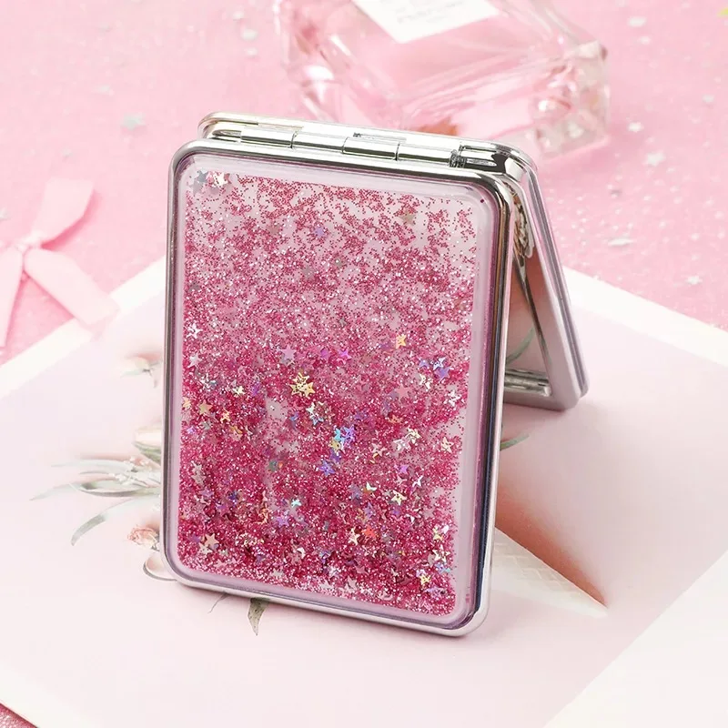 Rectangle Pink 1 шт., Лучшее зеркало для макияжа, модные, зыбучие пески, портативные, маленькие, милые, для девочек, карманные, мини, двухсторонние, складные, косметические зеркала для подарка - Цвет: Rectangle Pink