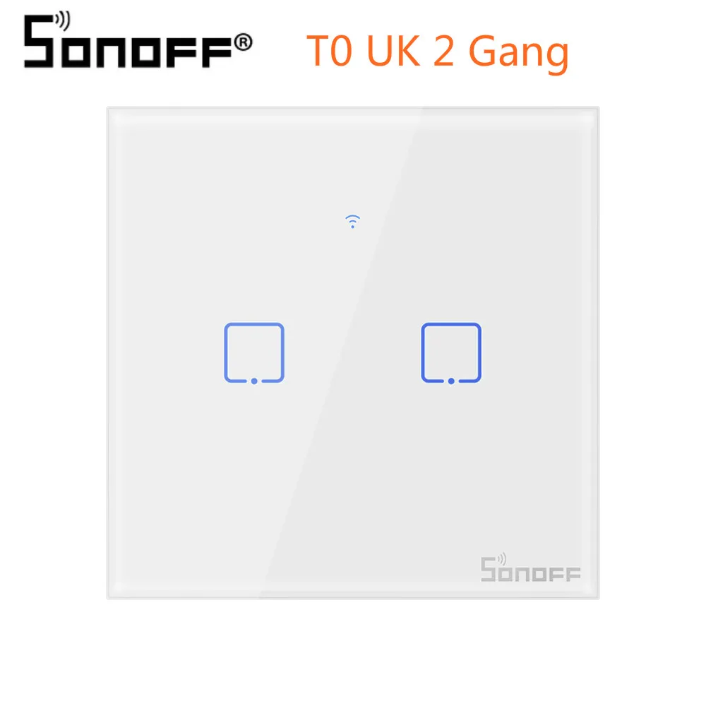 Sonoff T0 UK 2 gang SONOFF T0 UK Wifi сенсорный экран переключатель работает с Amazon Alexa/для Google Home/для Google Nest/Роскошная стеклянная панель/светодиодный свет - Комплект: Sonoff T0 UK 2 gang