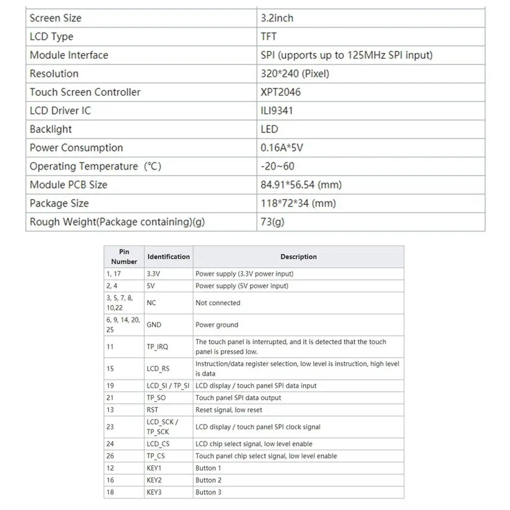 3,2 дюймов MHS TFT GPIO экран ЖК-модуля дисплей с сенсорной панелью Поддержка 125 МГц SPI вход для Raspberry Pi