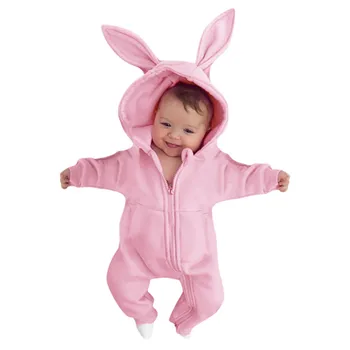 

Spring Newborn Baby Girls Rompers Cartoon Solid Hoodie Jumpsuit Infant Baby Cute Rabbit Ears Kids Clothes Bodysuit #LR3