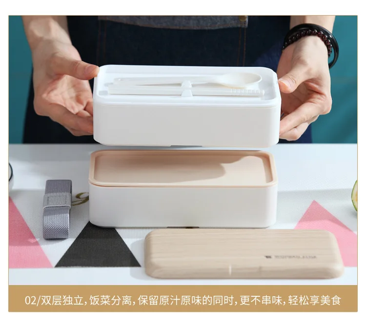 Деревянный Bento Box Ланч-бокс, двойная Студенческая коробка для завтрака, суши-бокс