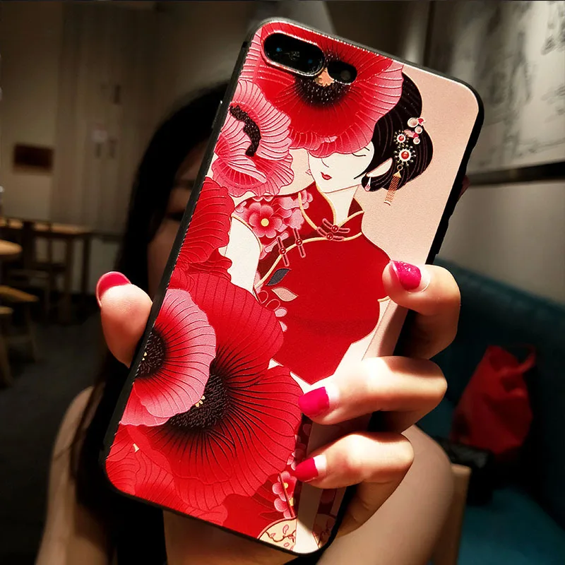 Chinese Style Fashion 3D Emboss Cute Cover For XiaoMi Mi 8 Mi8 SE 6X Mix 2 2S Case for xiaomi mi Mix2 Back Shell |