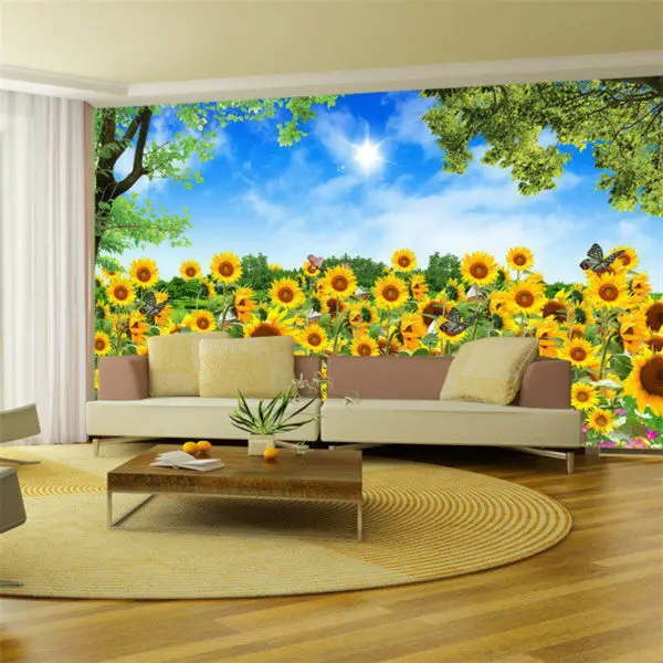 Lovely-Sunflower-fields-Photo-wallpaper-Idyllic-scenery-Wall-Mural-photography-Wallpaper-Bedroom-Living-room-Kid-Room