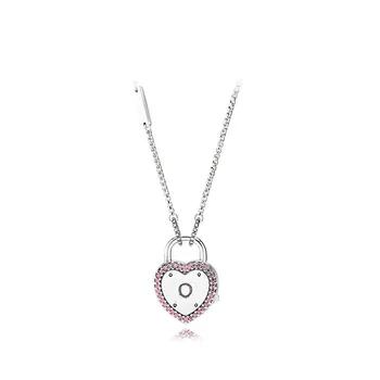 

Original 925 Sterling Silver Love Heart Lock Your Promise Crystal Pendant Necklace Women Bead Charm Valentine's day Gift Jewelry