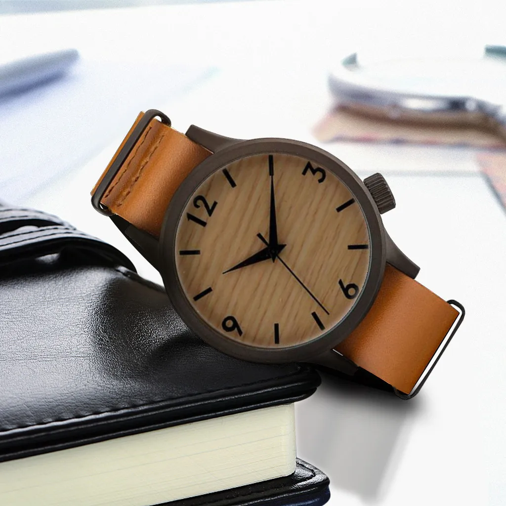 

Retro Design Wood Bamboo Watch Simple Casual Men Women Leather Band Quartz Wrist Watch Fashion Couple Clock Relogio Masculino /d