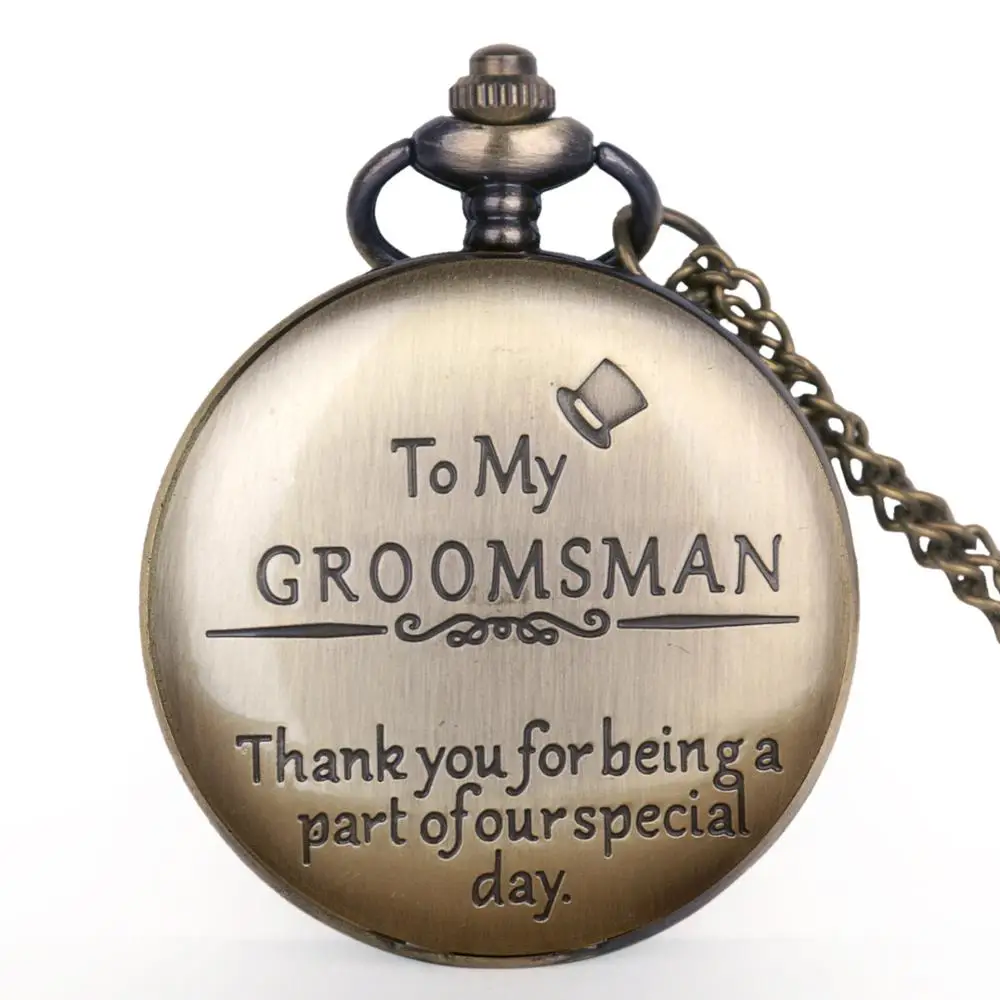 Vintage Classic Bronze Steampunk Pendant Quartz Pocket Watch Engraved &quotTo My GROOMSMAN&quot Pendat Fashion mens Women Gift Clock |