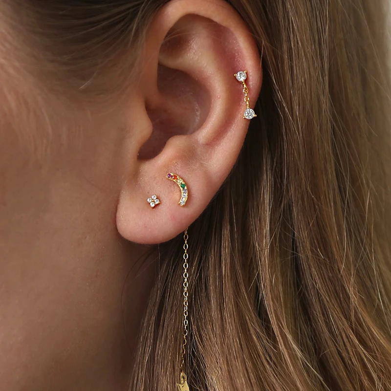 Stud Earrings Huitan Korean Style Flower Stud Earrings Women Gold Color White Cubic Zirconia Small Fresh Girls Fashion Accessories Jewelry